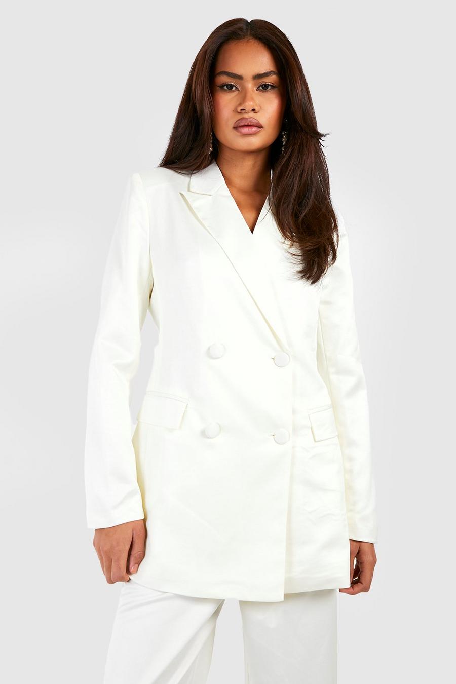 Ivory Satin Double Breasted Tailored Blazer image number 1