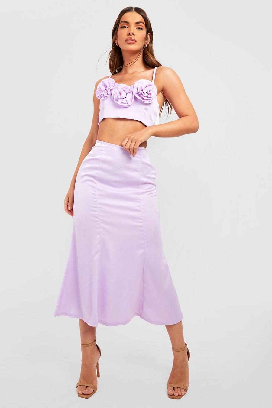 Lilac Satin Fluid Midi Skirt image number 1
