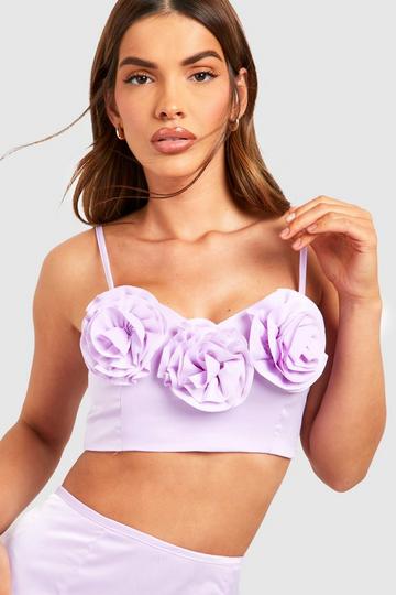 Lilac Purple Satin Floral Strappy Cami Top