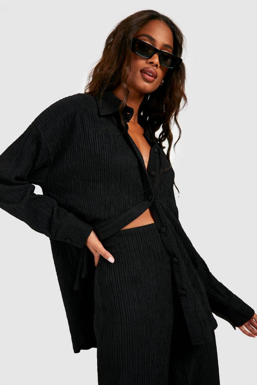 Black Crinkle Relaxed Fit Shirt image number 1