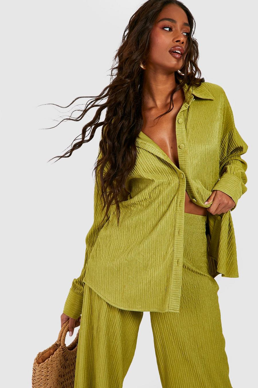Khaki Crinkle Relaxed Fit Shirt image number 1
