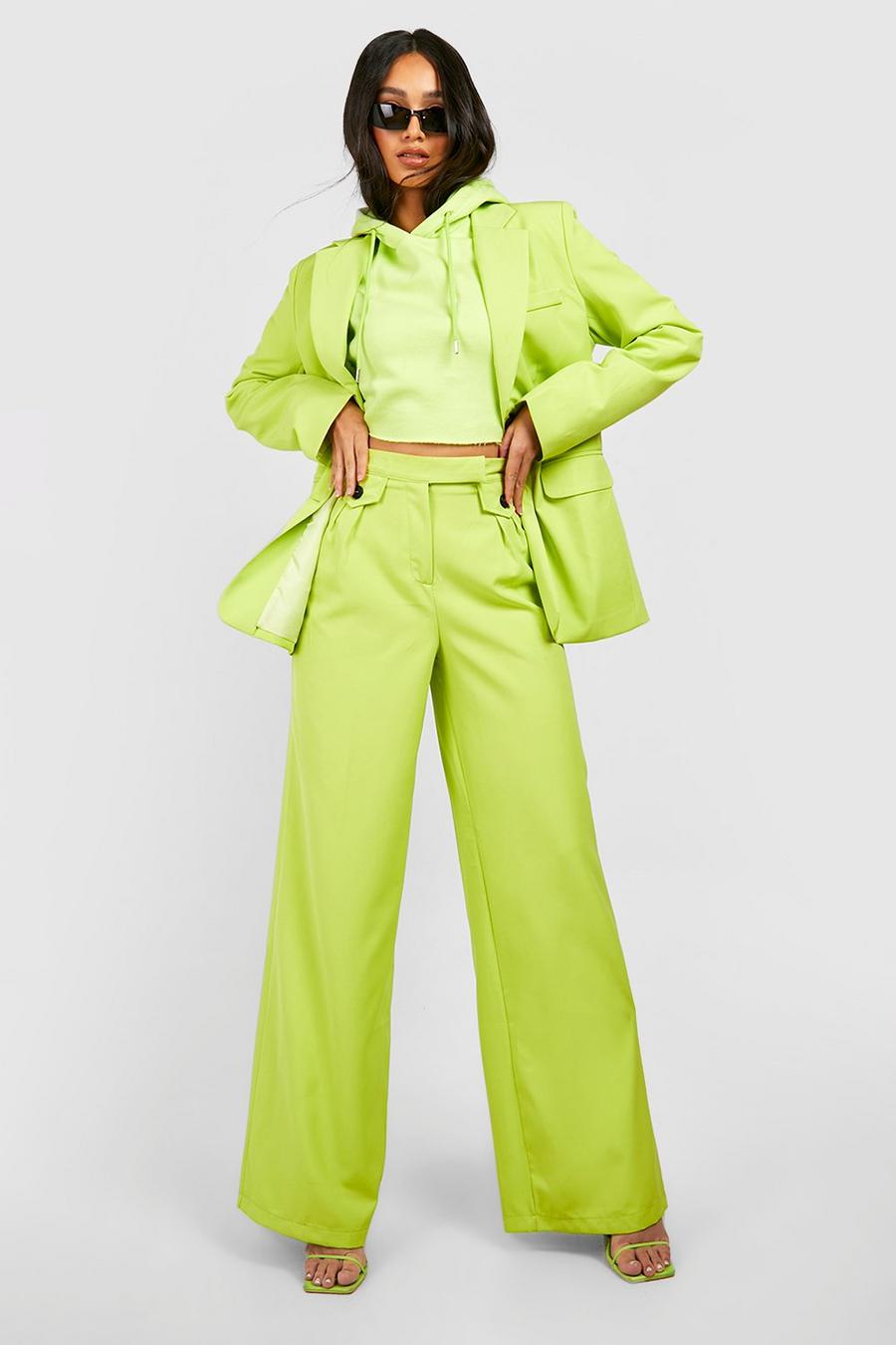 Lime Contrast Button Pocket Detail Tailored Pants image number 1