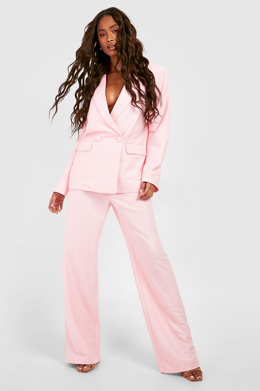 Candy pink Textured Wide Leg Tailored Trousers  image number 1