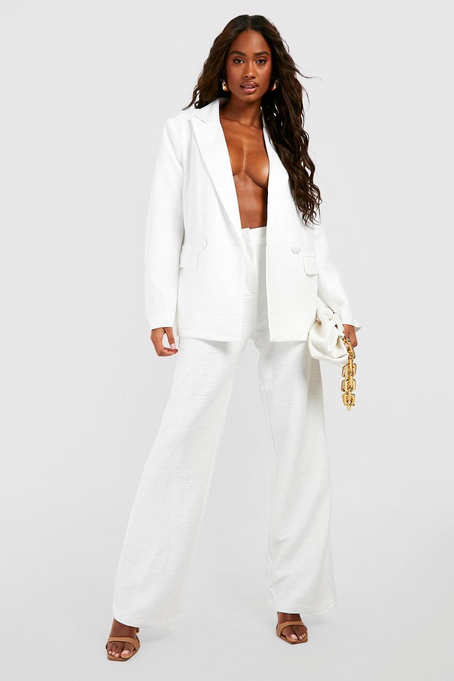 Ivory Textured Wide Leg Tailored Trousers  image number 1