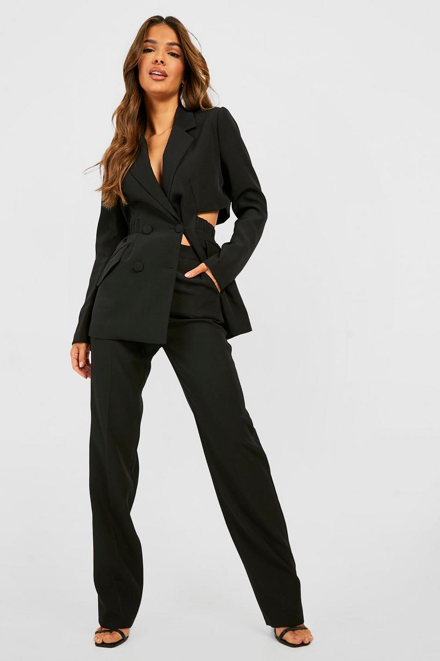 Black schwarz Seam Front Straight Leg Tailored Trousers image number 1