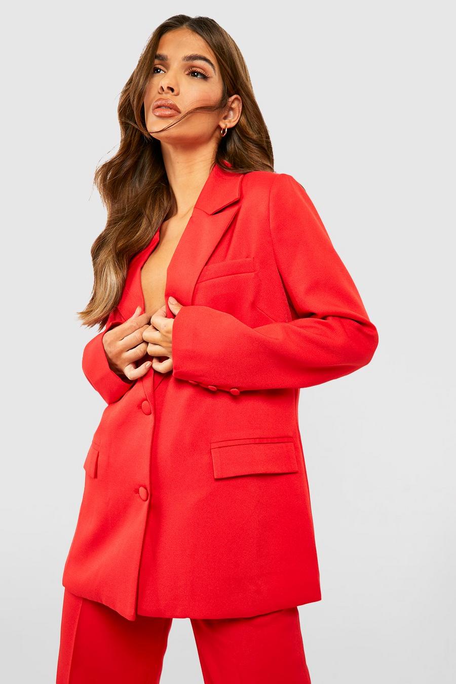 Red Oversized Relaxed Fit Tailored Blazer image number 1