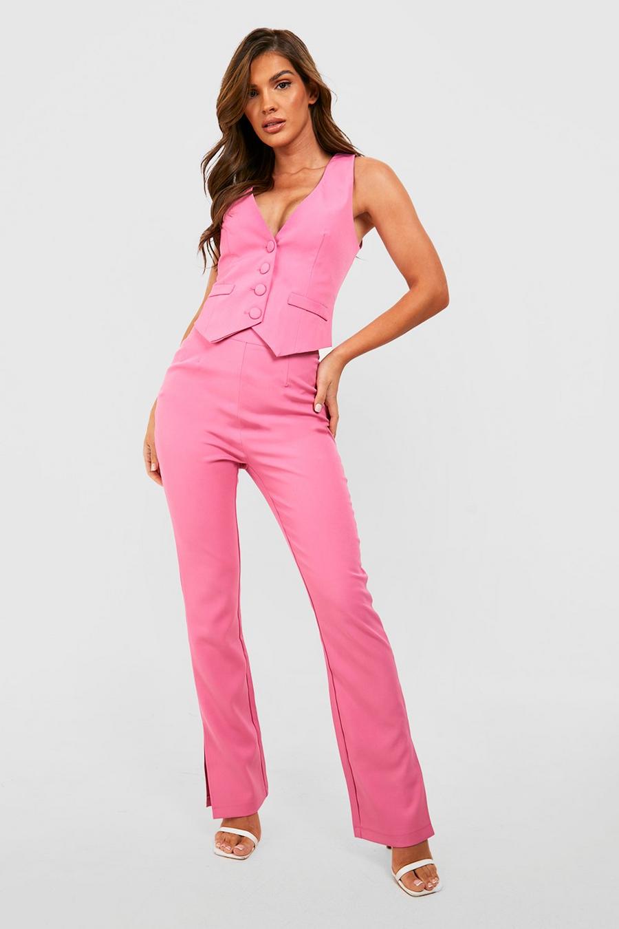 Candy pink Slim Fit Kick Flare Tailored Trousers  image number 1