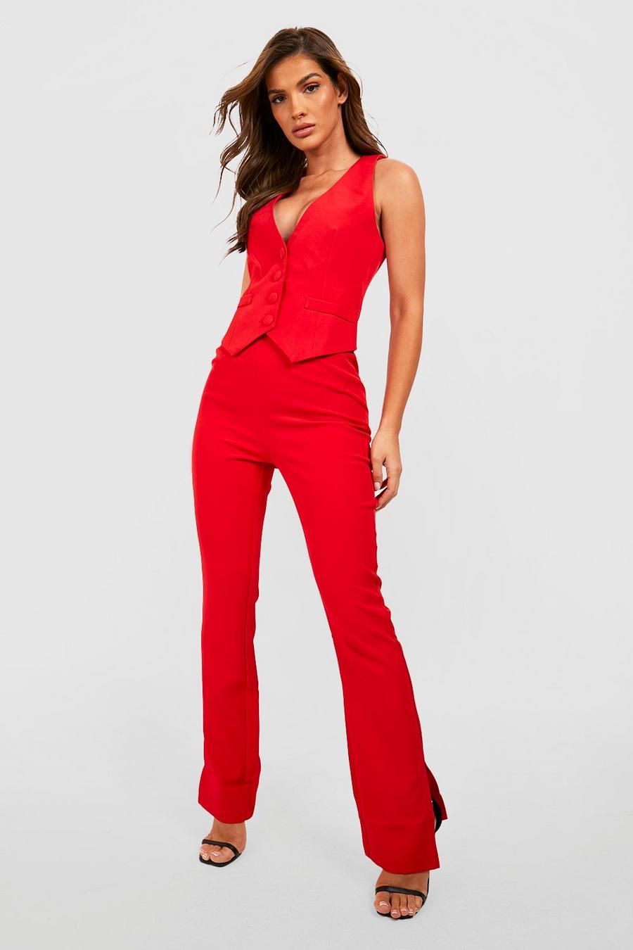 Red Slim Fit Kick Flare Tailored Trousers  image number 1