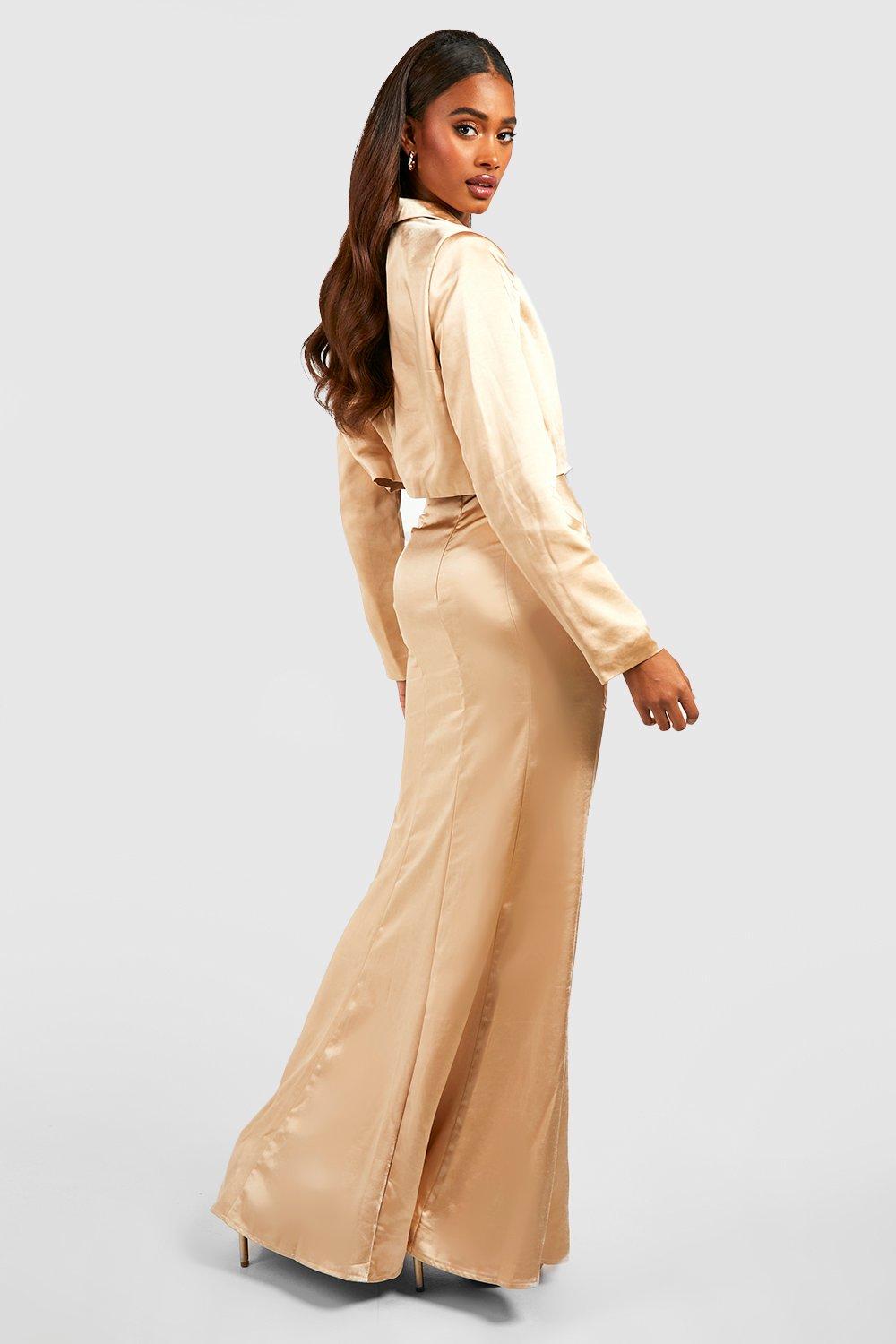 Beige satin shop maxi skirt