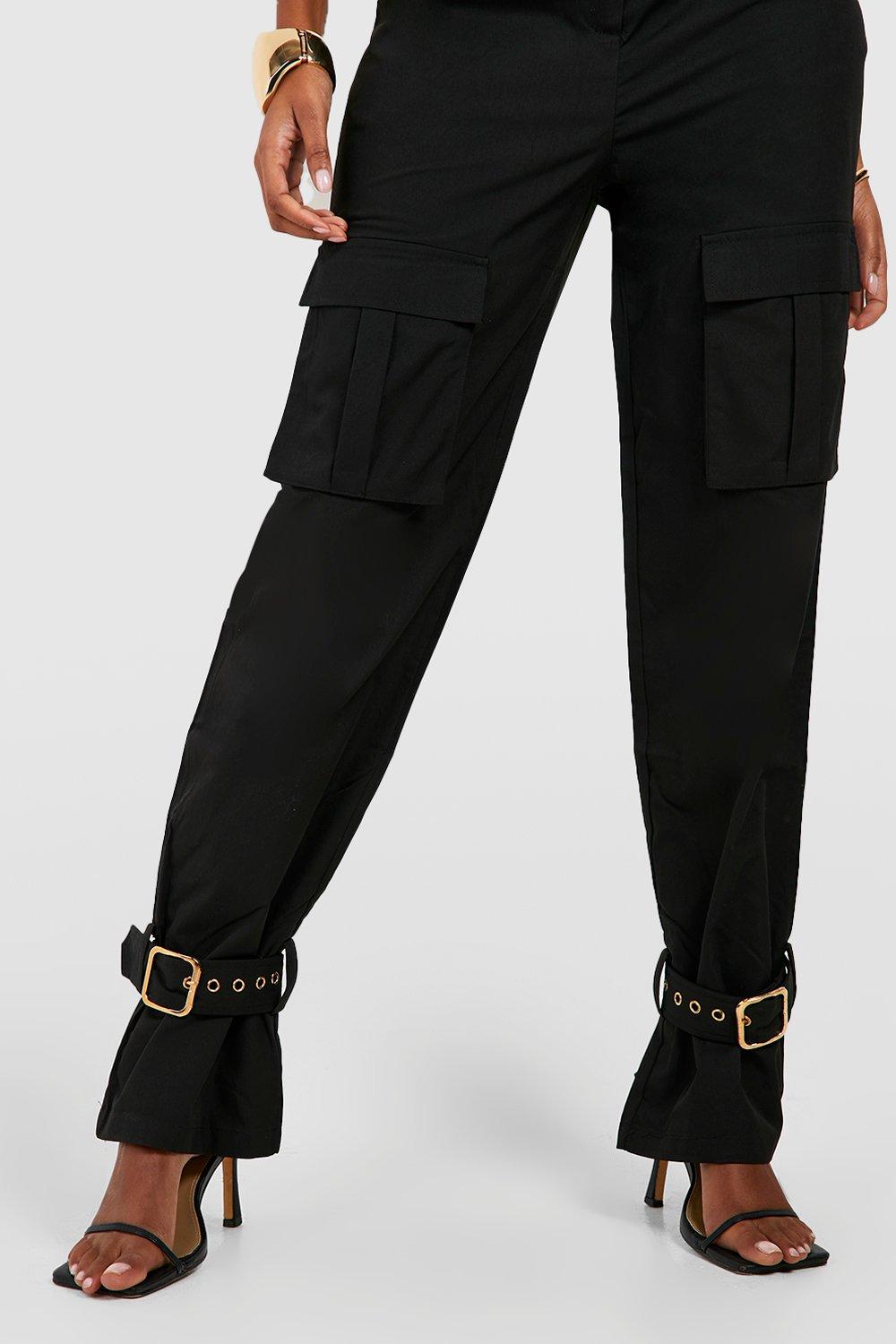 Buckle Detail Tie Ankle Cargo Pants