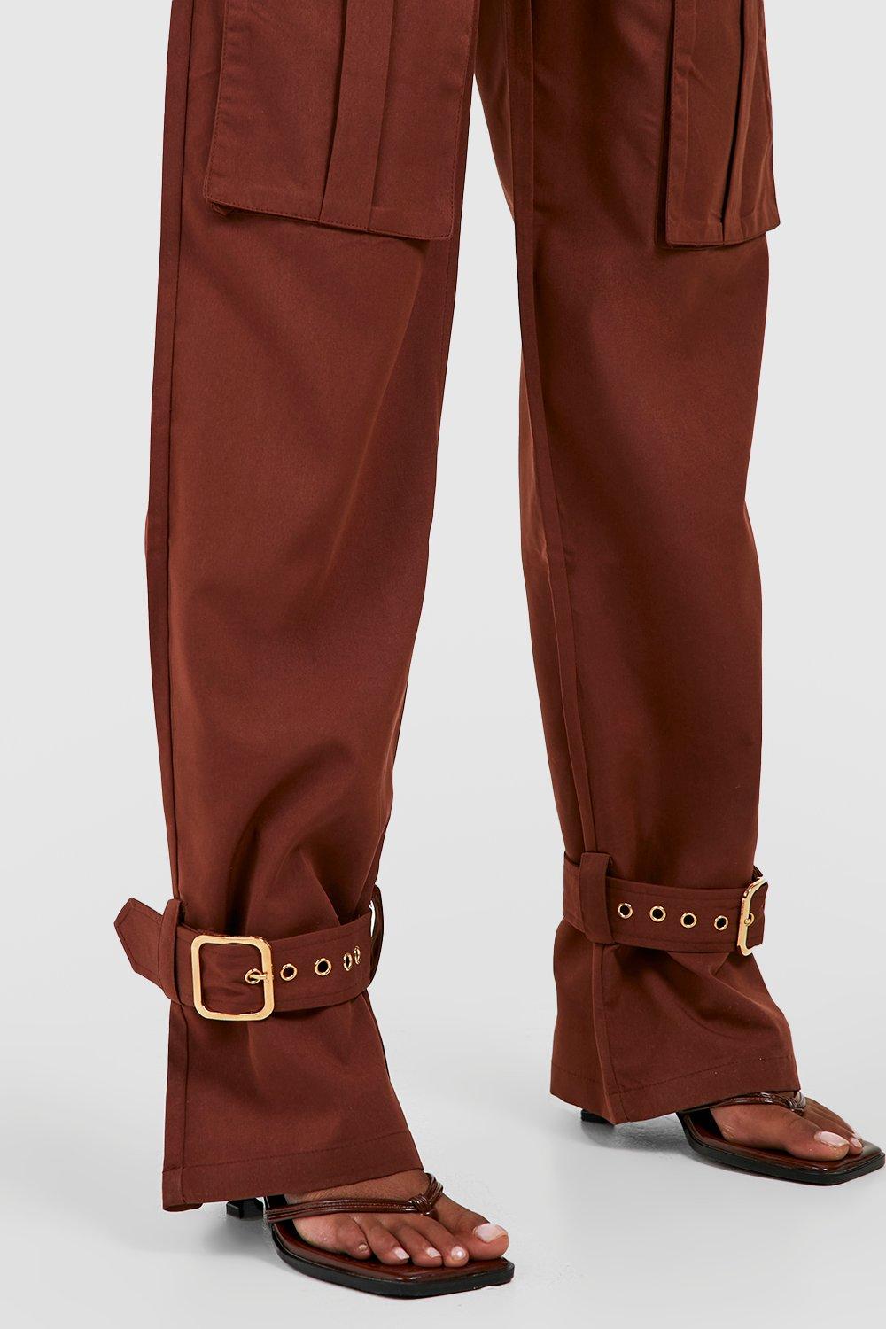 PRETTYLITTLETHING Shape Red Buckle Detail Cargo Wide Leg Pants