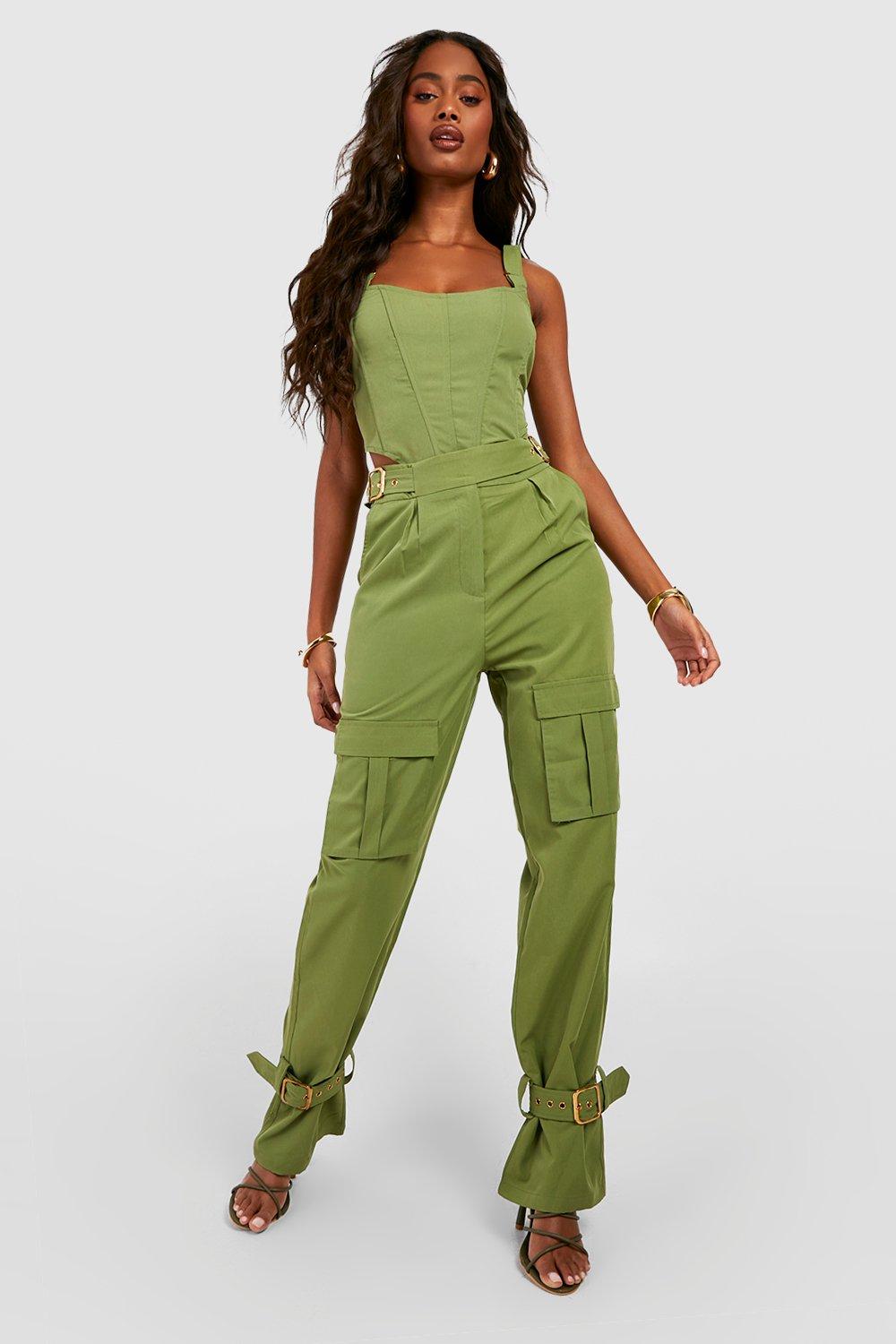 Buckle Detail Tie Ankle Cargo Pants