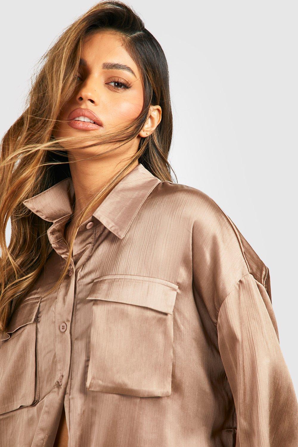 Textured Satin Pocket Detail Relaxed Fit Shirt