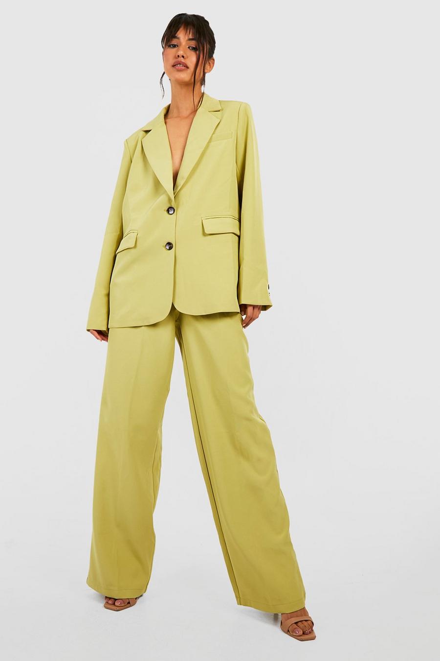 Olive Slouchy Wide Leg Tailored Trousers  image number 1