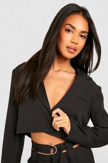 Cropped Relaxed Fit Tailored Blazer black