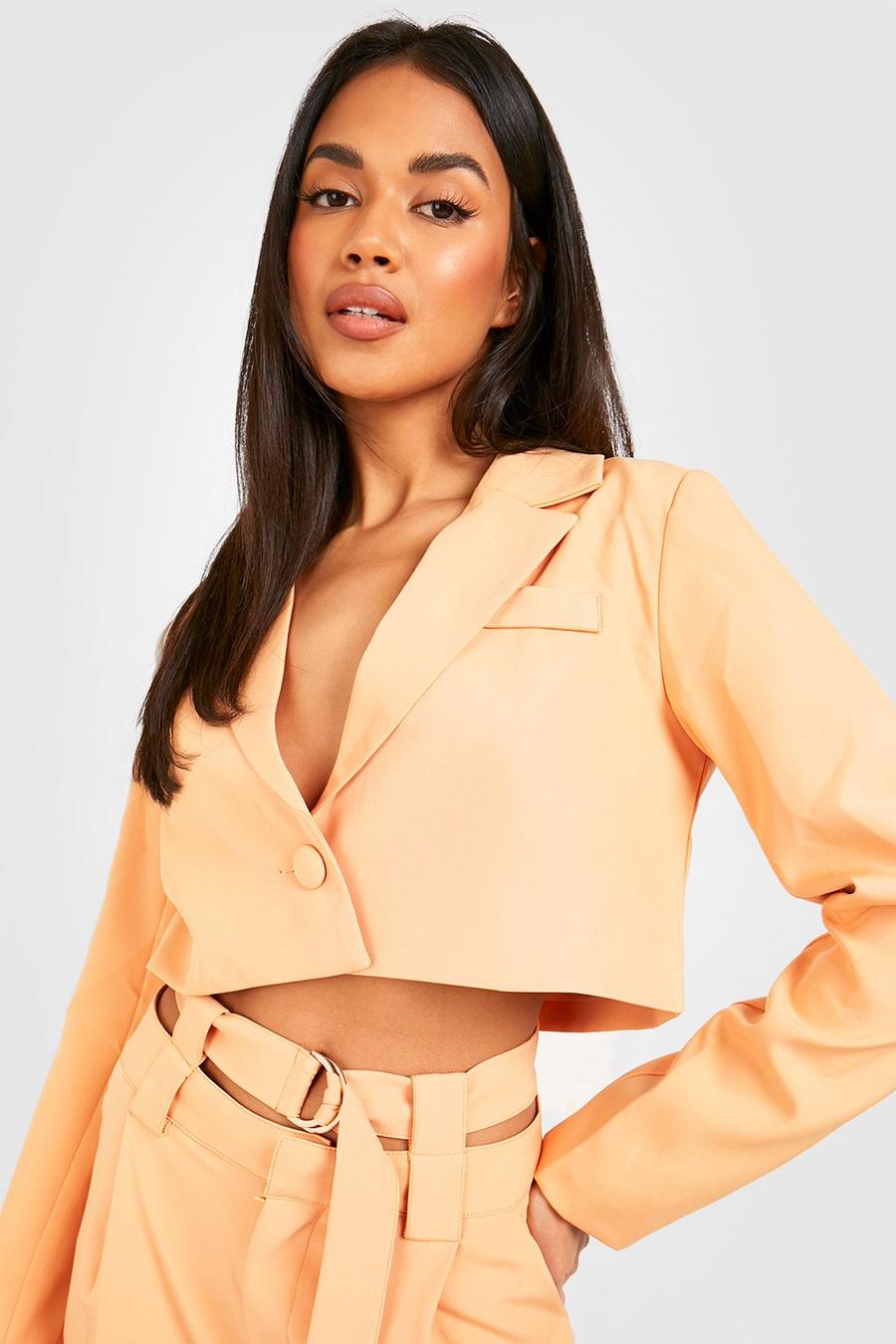 Pale orange Cropped Relaxed Fit Tailored Blazer image number 1