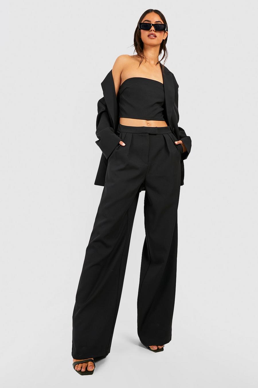 Black Slouchy Wide Leg Tailored Trousers  image number 1