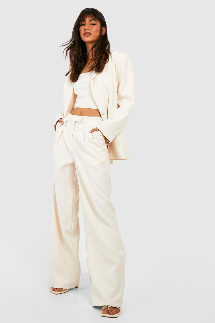 Ecru Slouchy Wide Leg Tailored Pants image number 1
