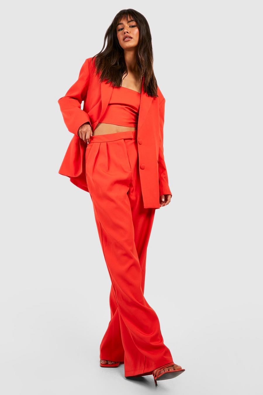 Red orange rojo Slouchy Wide Leg Tailored Trousers  image number 1