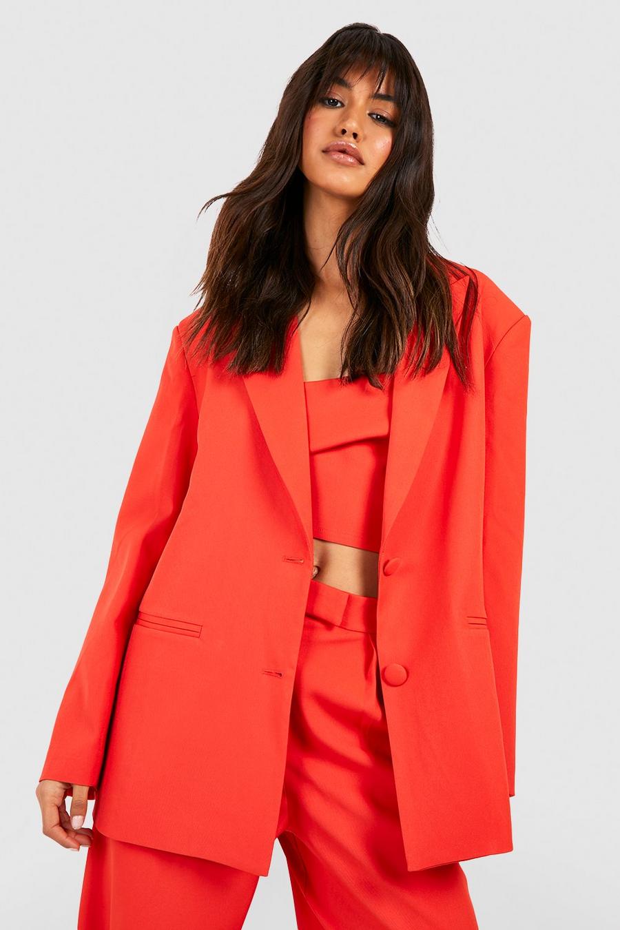 Red orange Oversized Relaxed Fit Tailored Blazer image number 1