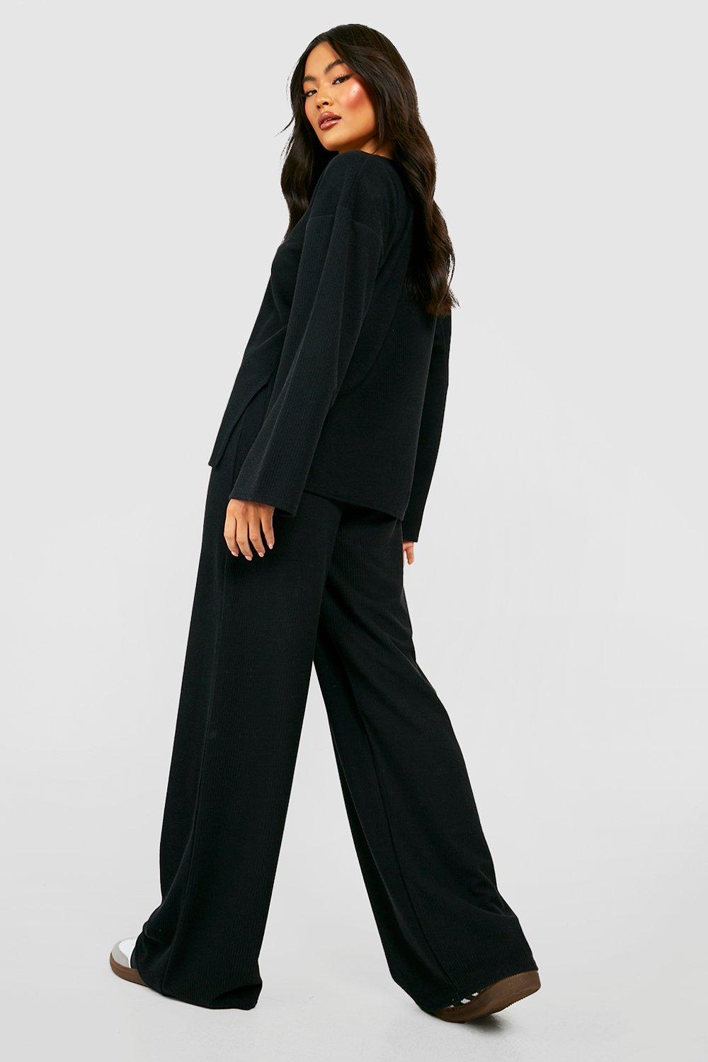 Ribbed jersey wide-leg pants