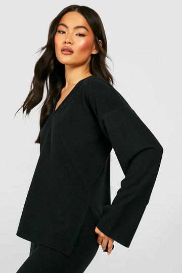 Ribbed Oversized Long Sleeved Top black