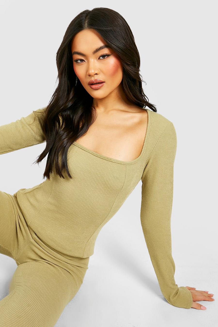 Sage green Ribbed Corset Style Top