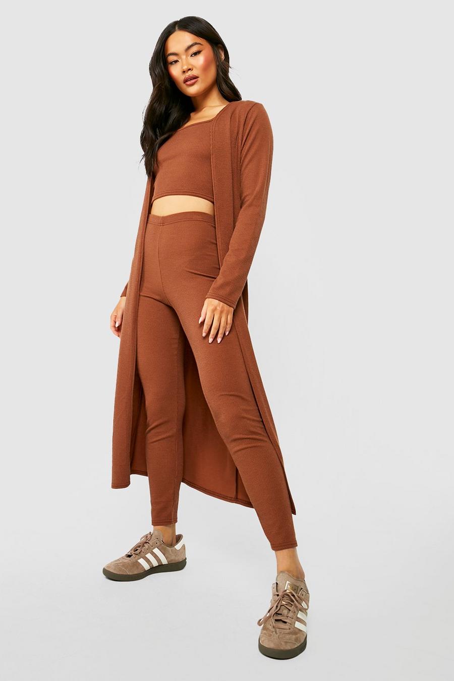 Chocolate Ribbed Long Sleeved Duster image number 1