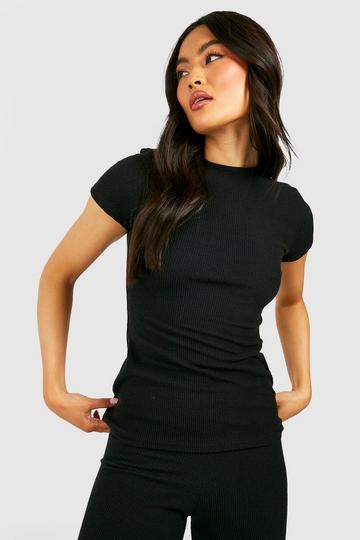 Black Ribbed Longline T Shirt