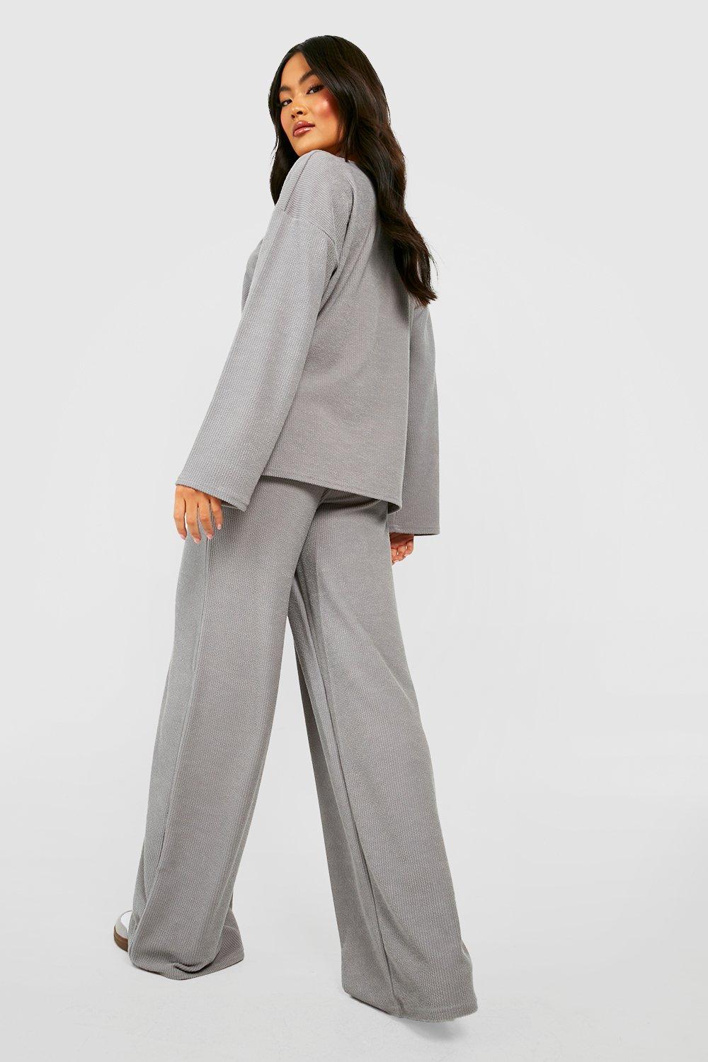 Grey ribbed 2025 wide leg trousers