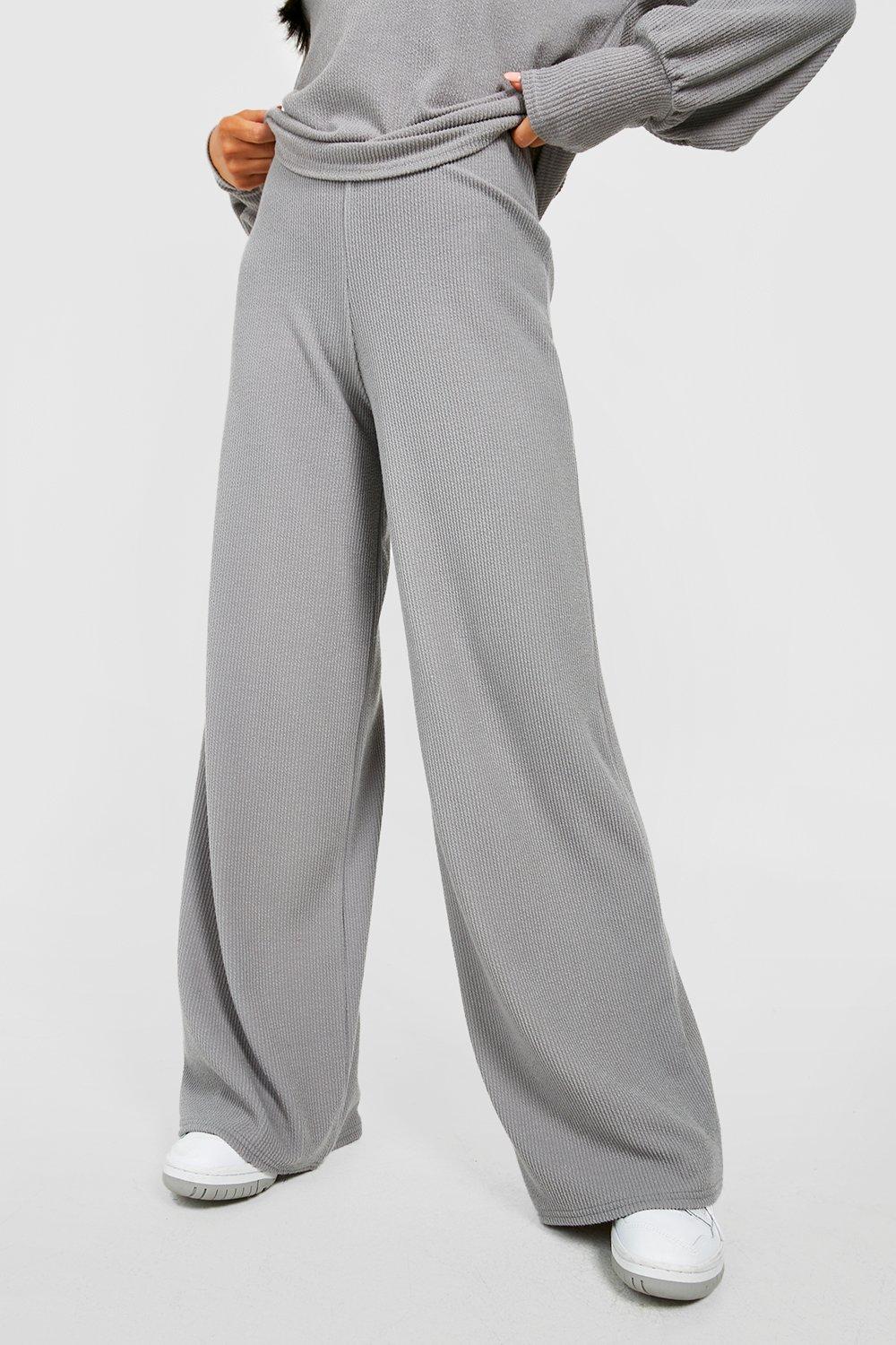 Med Grey Heather  Women Ribbed Wide Leg Lounge Pants – Jobedu Jordan