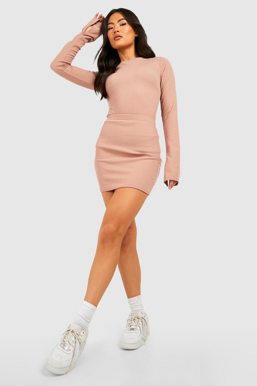 Dusty rose pink Ribbed Flared Sleeve Top