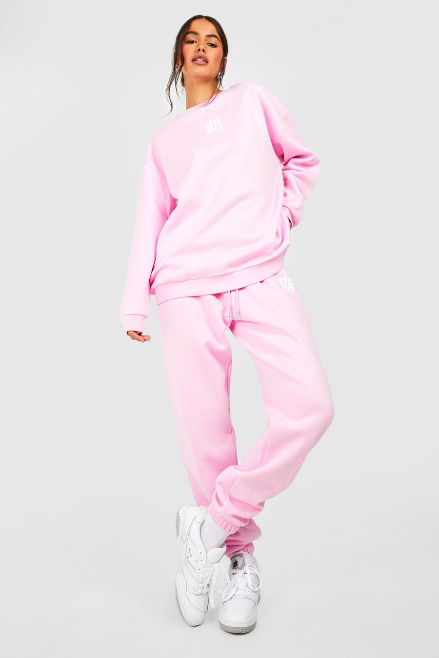 Pink Puff Print Slogan Sweater Tracksuit  image number 1