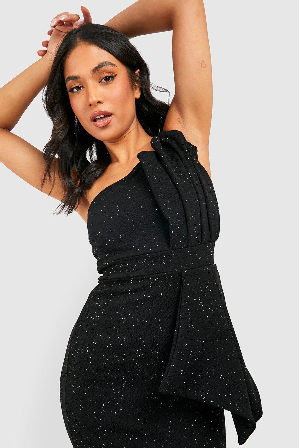 Boohoo black shop ruffle dress