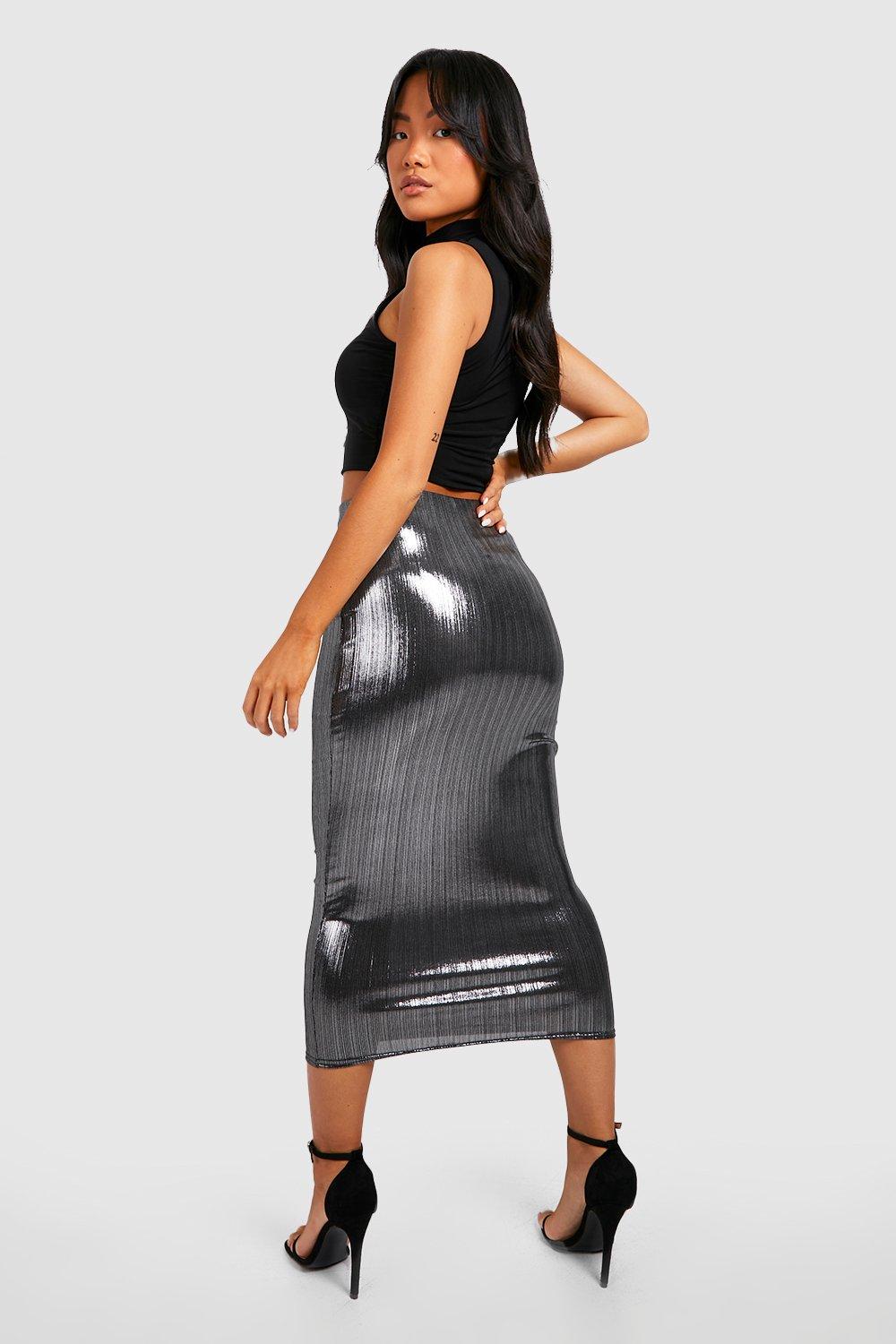 Women s Petite Metallic Midaxi Skirt Boohoo UK