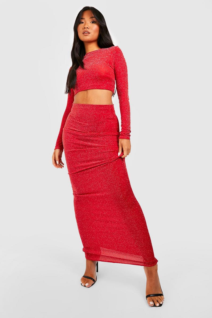 Gonna maxi Petite in Lurex glitterato, Red image number 1