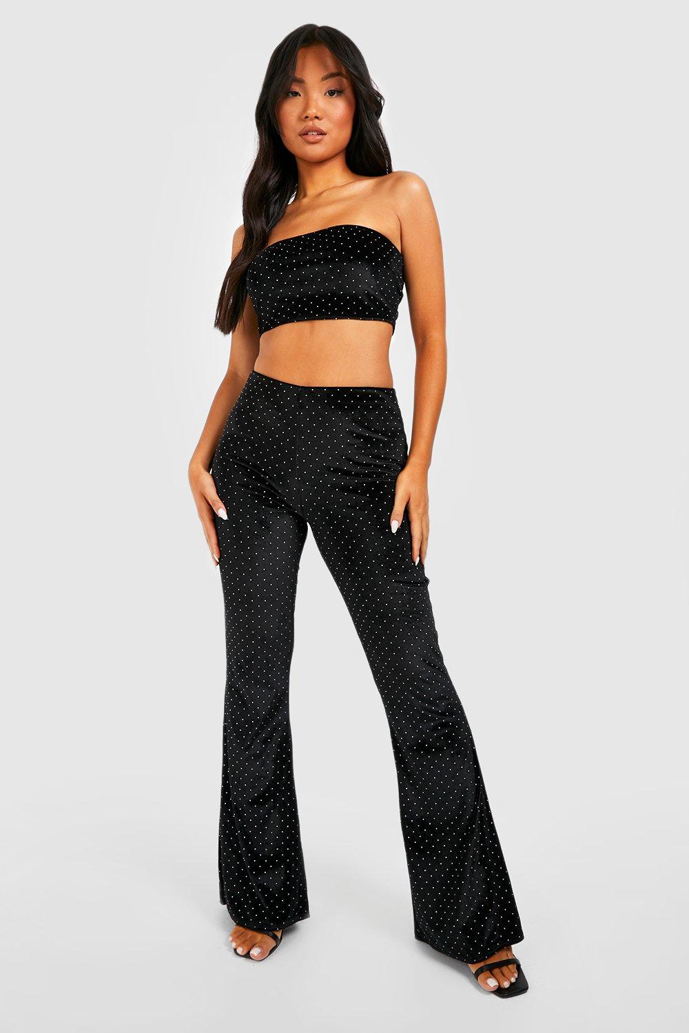 Petite Black Velvet Flared Pants, Petite