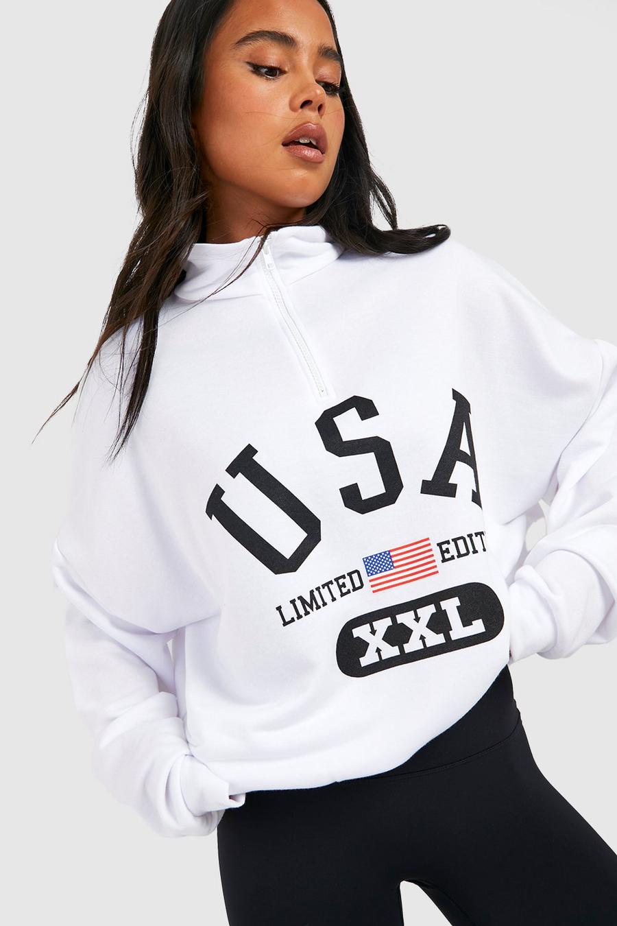 White Petite Usa Print Half Zip Sweater image number 1