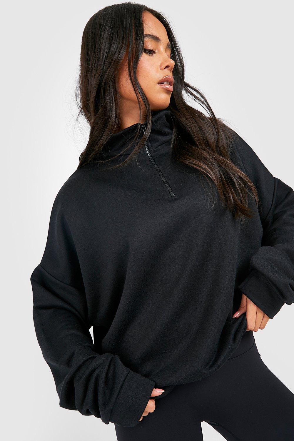 Black zipper sweater womens clearance