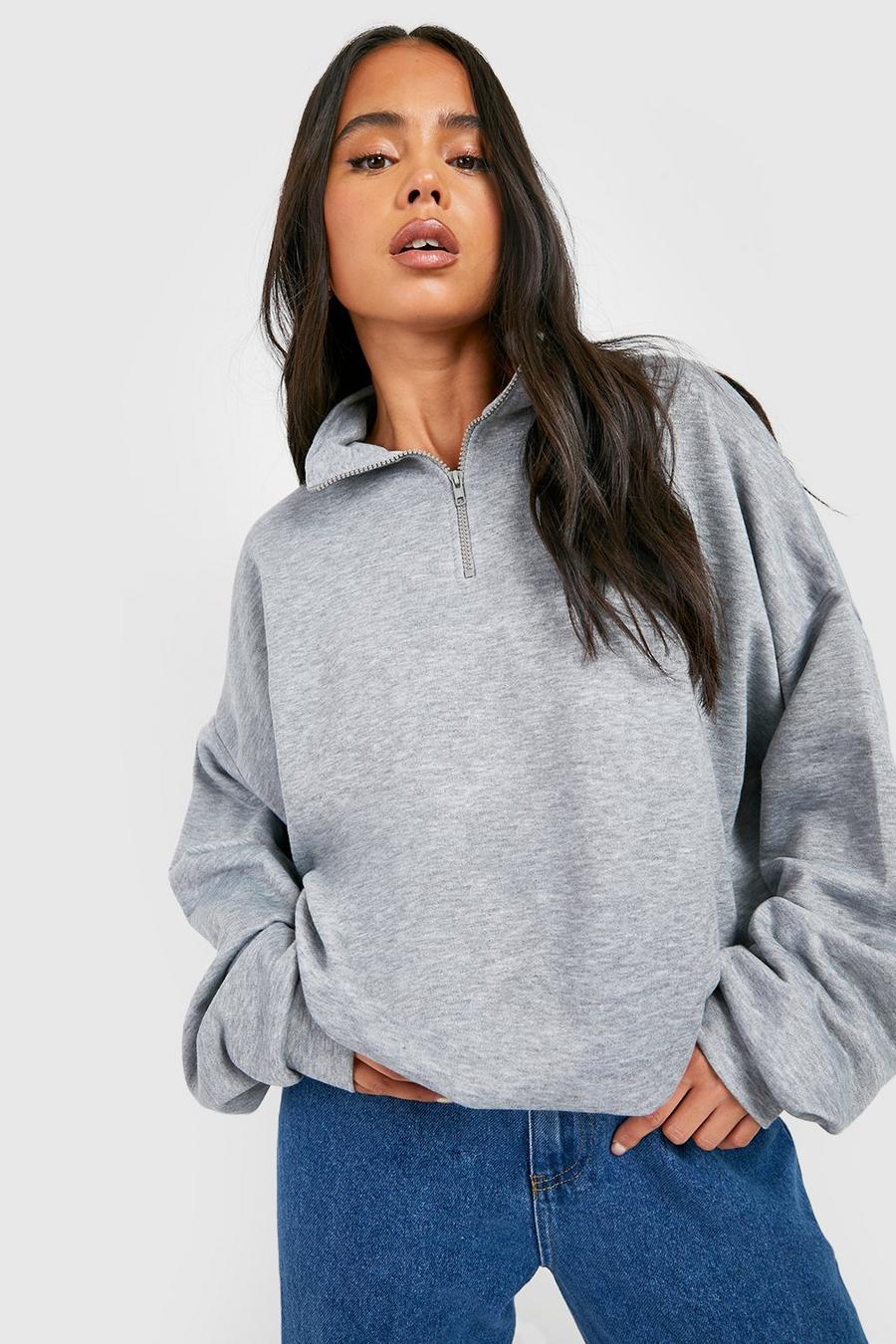 Grey marl Petite Basic Half Zip Sweater