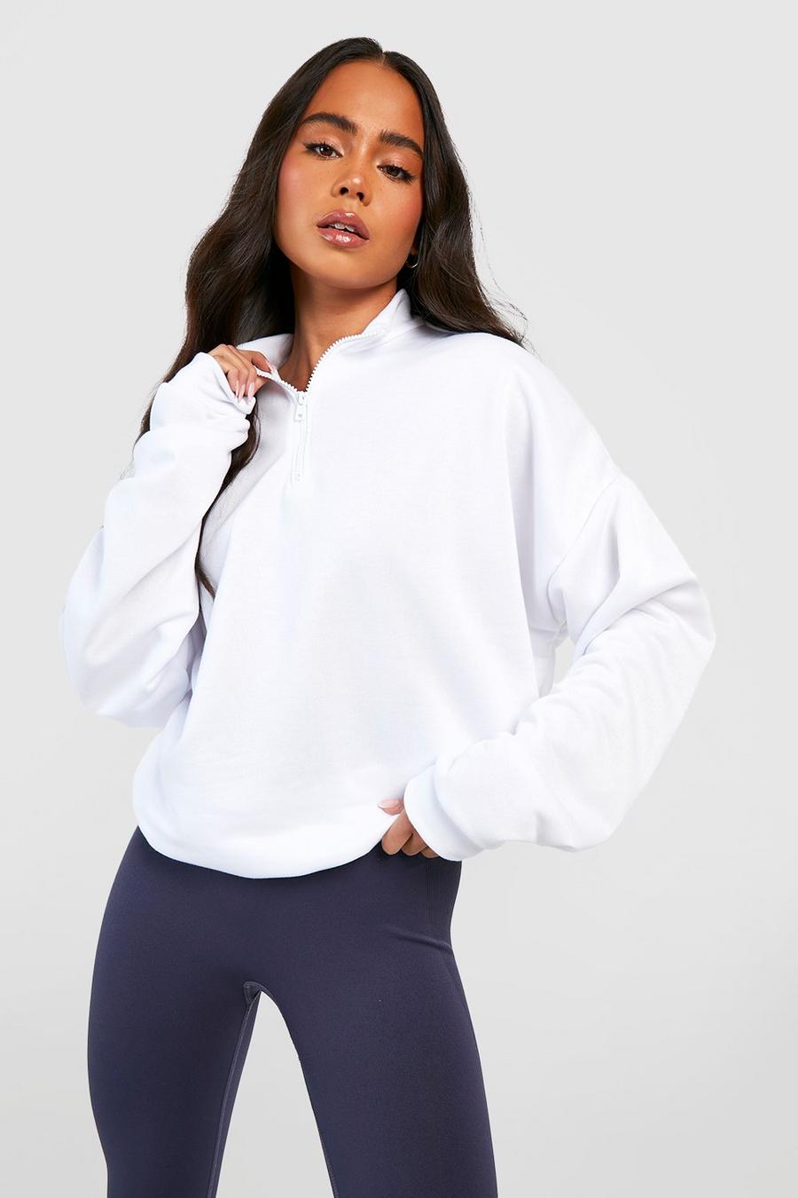 Petite Basic Sweatshirt mit halbem Reißverschluss, White