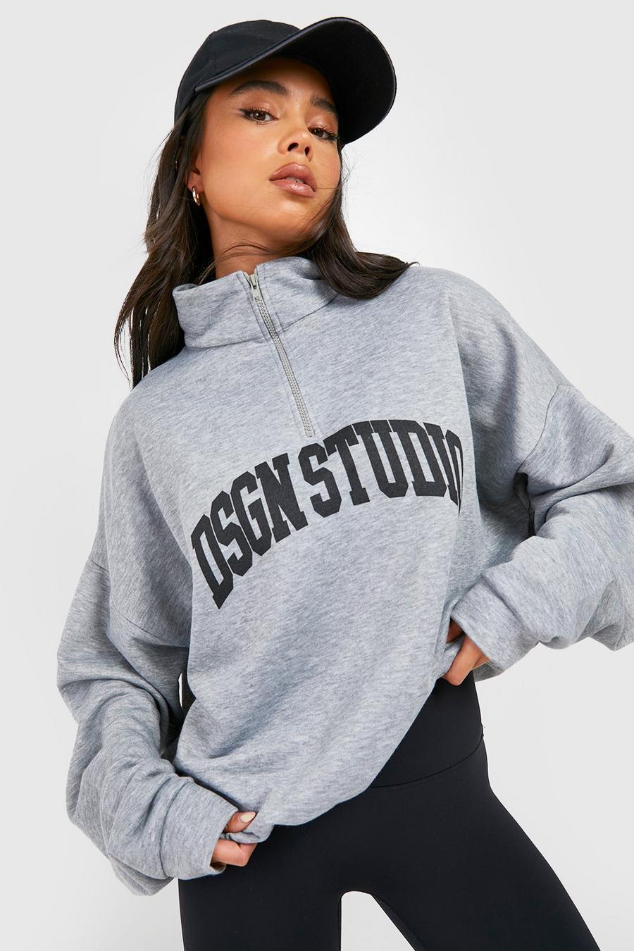 Petite Sweatshirt mit Dsgn Studio Print und halbem Reißverschluss, Grey marl gris