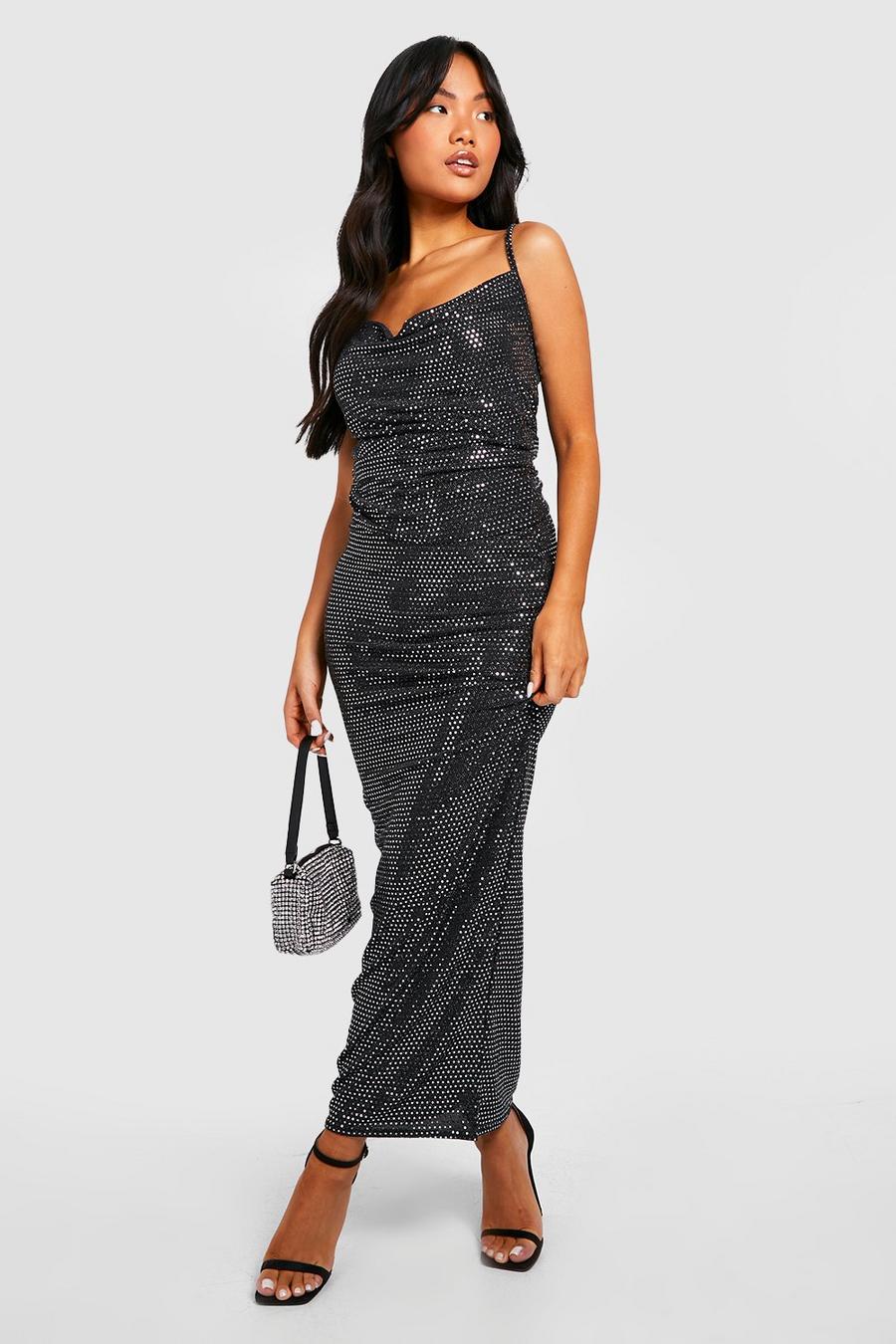 Black Petite Disco Sequin Jersey Knit Maxi Skirt image number 1