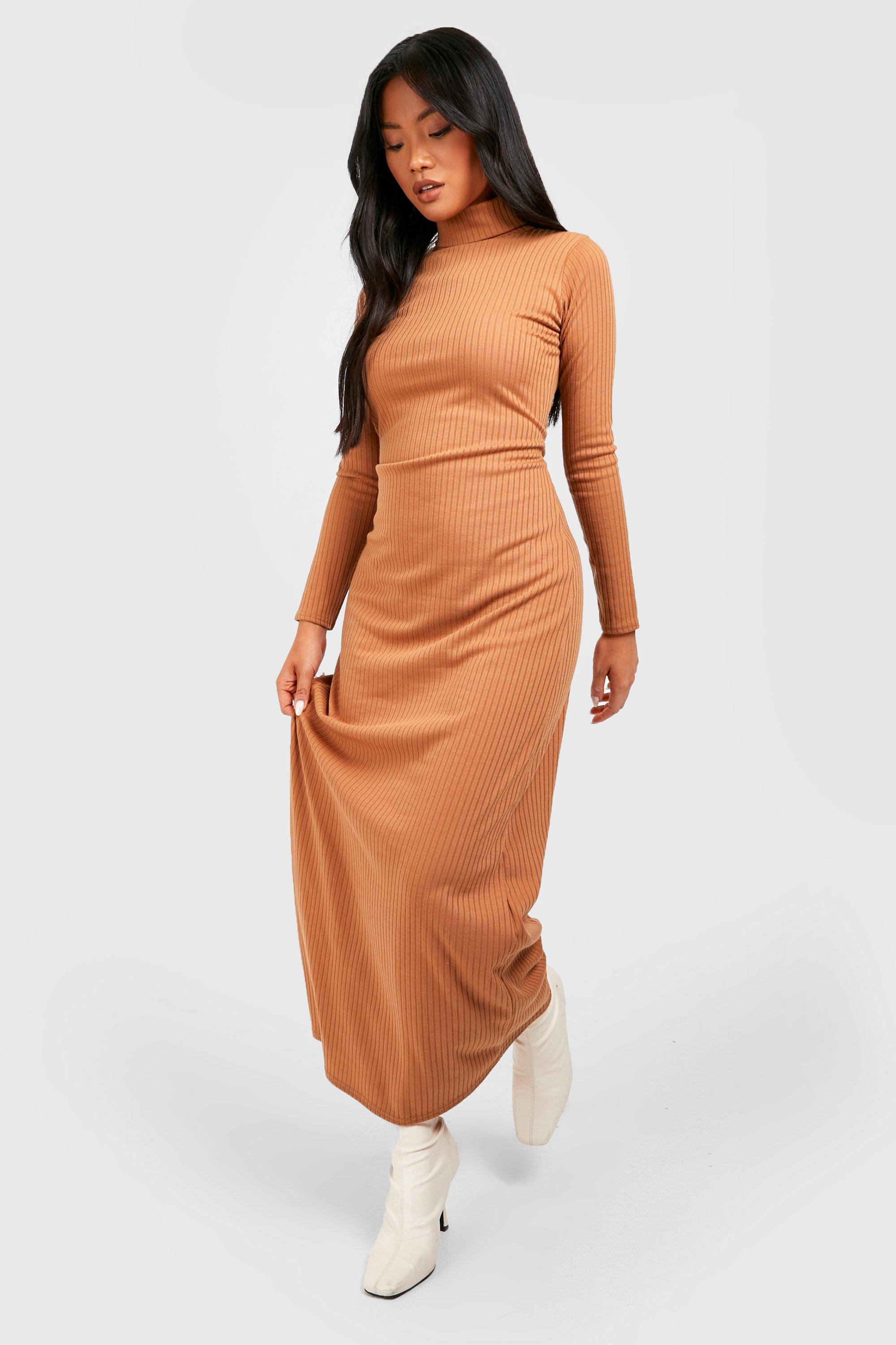 Petite Jumbo Rib Relaxed High Neck Maxi Dress boohoo