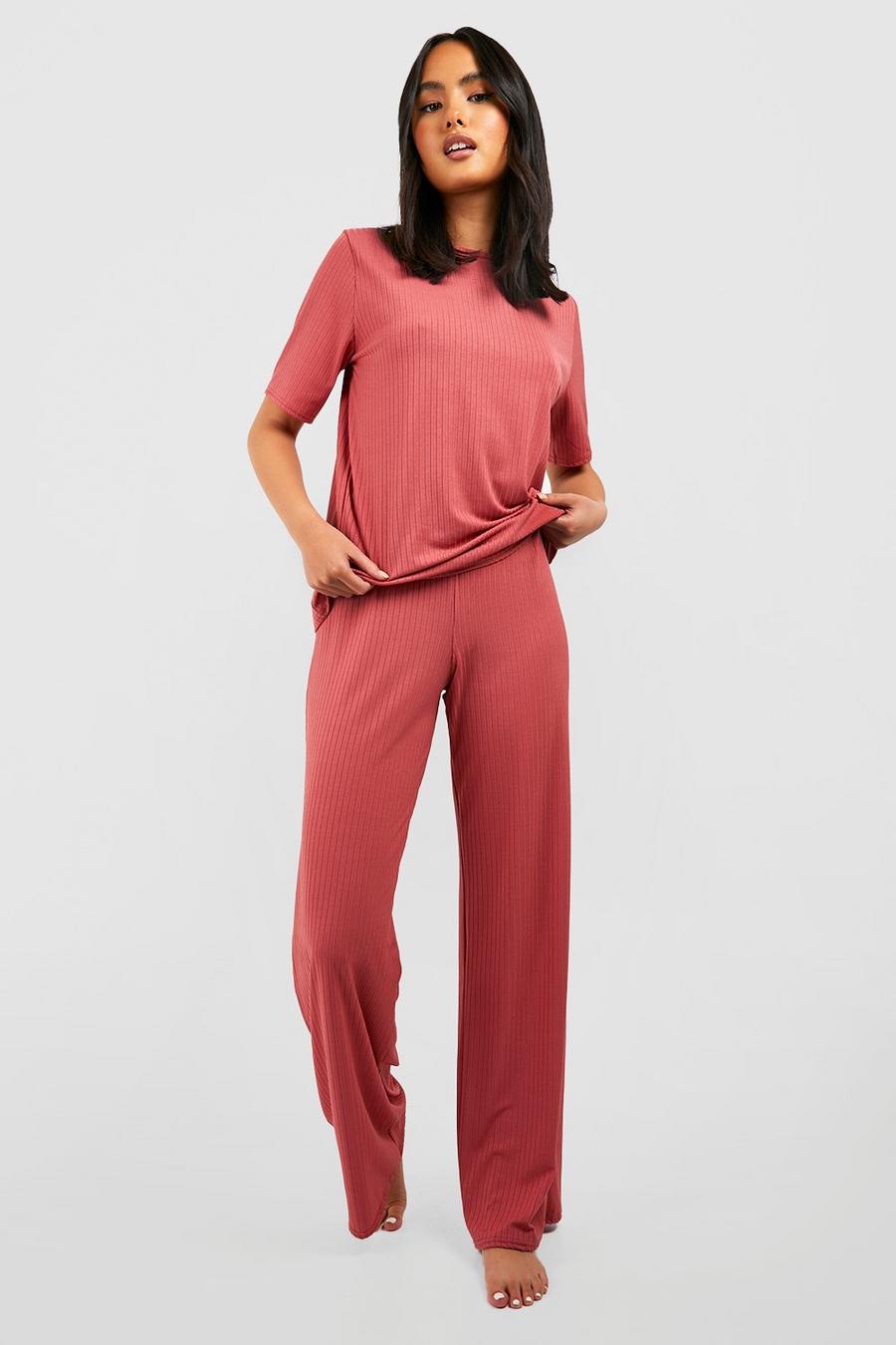 Dusty rose Basic Mix And Match Rib Lounge Trouser  image number 1