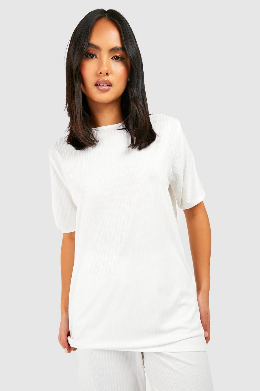Cream white Basic Mix And Match Rib Lounge T-Shirt image number 1