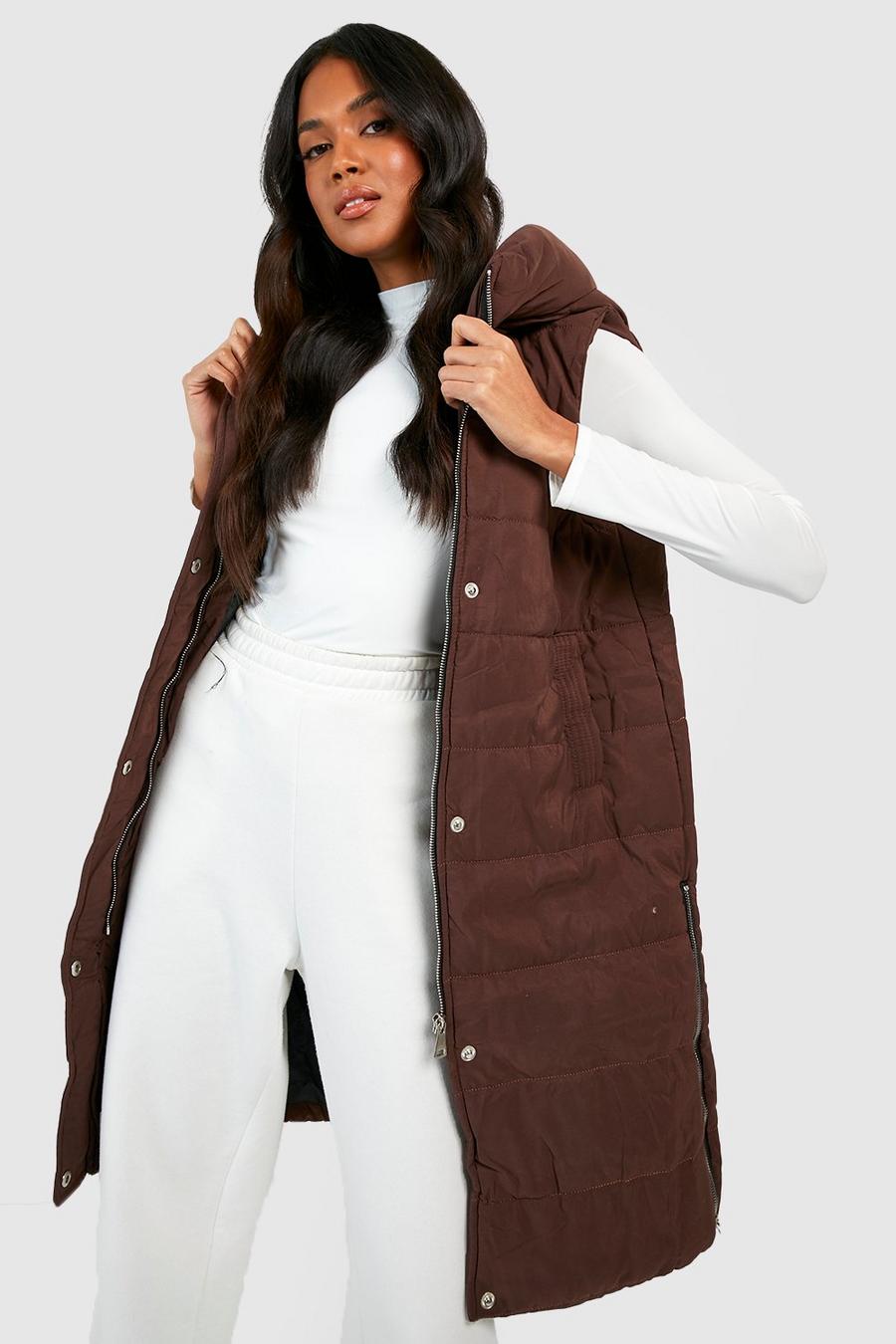 Chocolate Longline Hooded Vest image number 1