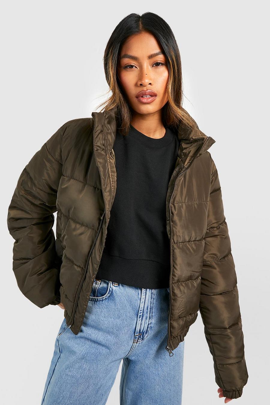 Khaki Quilted Puffer Jacket image number 1