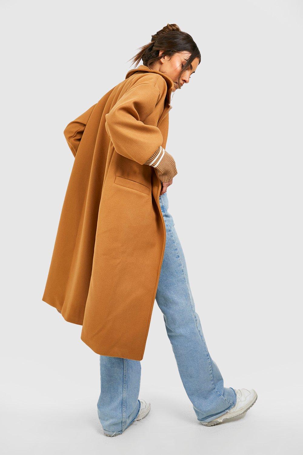 Women s Cuff Detail Wool Look Coat Boohoo UK