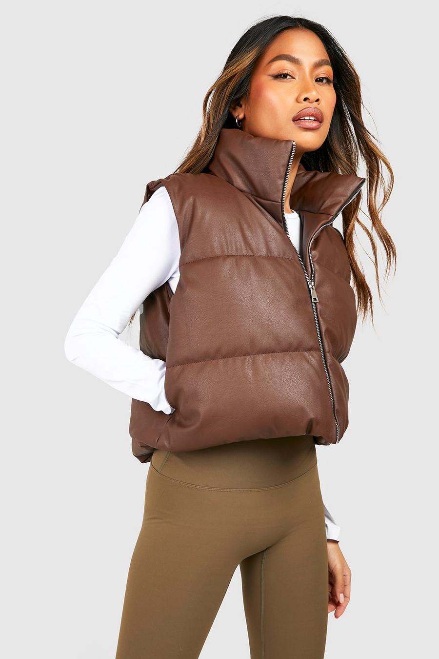 Chocolate brown Faux Leather Gilet
